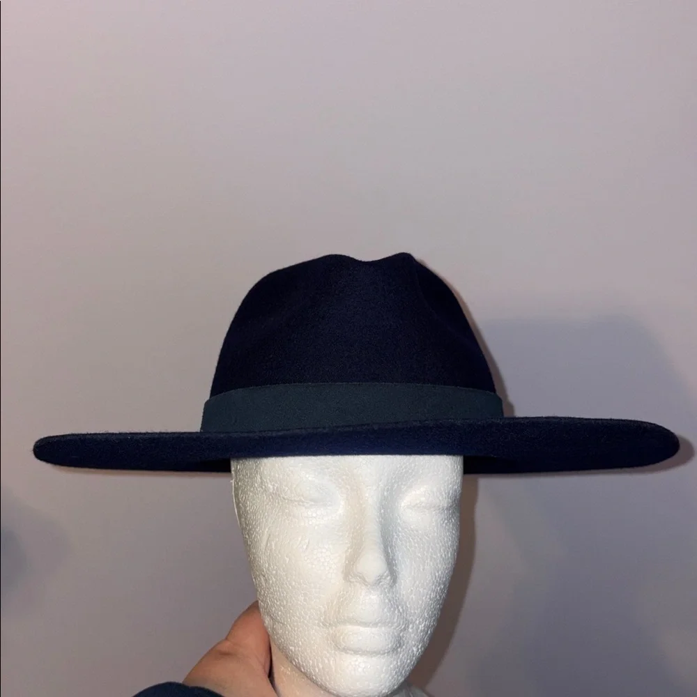 By Anthropologie Gemma Felted Rancher Hat Navy Blue 100% Wool Wide Brim Cowboy